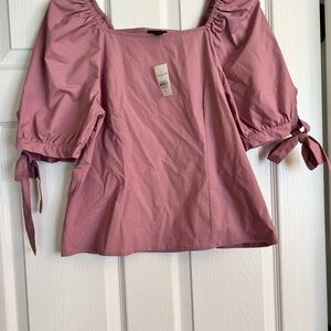 Ann Taylor Pink Puff Sleeve Tie Front Blouse